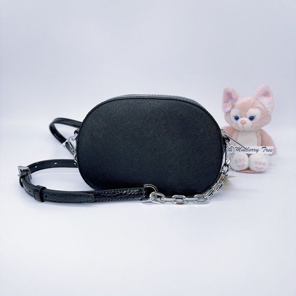 MICHAEL KORS JET SET GLAM Small Oval Crossbody Embossed Leather Black NWT $448 - Picture 2 of 7